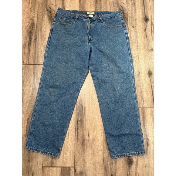 L.L. Bean Classic Fit Jeans 40x29 Mens Blue Denim With Plaid Lining 100% Cotton - Picture 2 of 13